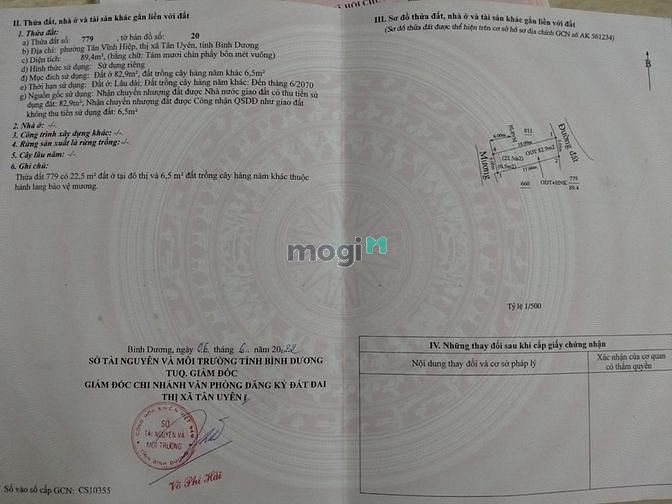 Bán gấp lô đất Phường Tân Vĩnh Hiệp, Tân Uyên, Bình Dương chỉ 1,450 tỷ