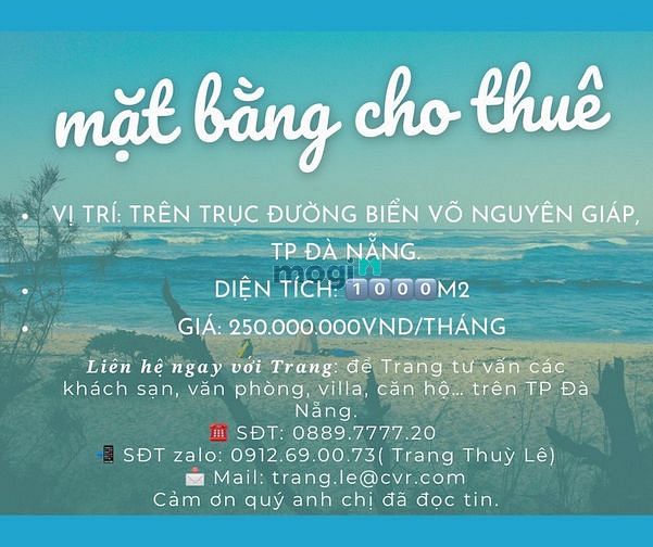 Chính chủ cho thuê mặt bằng đường Võ Nguyên Giáp_DT 1000m2_Giá 250tr