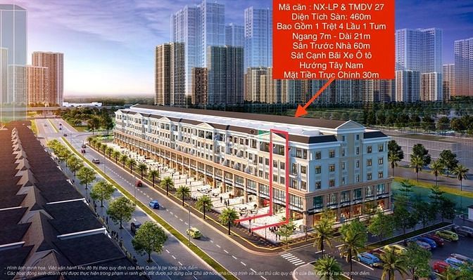 Cho thuê  shop TMDV 460m2 trục chính Khu biệt thự Vinhome Grand Park