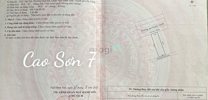 Chủ cần bán gấp lô đất biển đường Cao Sơn 7 - 2,x nhỏ GẤP