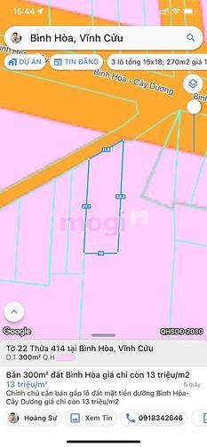 Bán đất đường Bình Hòa-Cây Dương; 300m2 thổ cư giá chỉ còn 13 triệu/m2