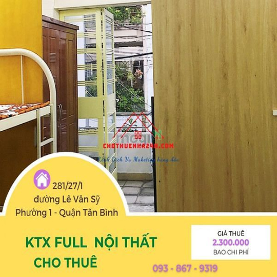 Phòng KTX Cho Thuê Full Nội Thất có ban Công Lê Văn Sỹ, Q.Tân Bình