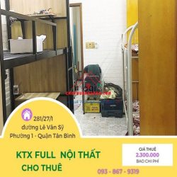 Phòng KTX Cho Thuê Full Nội Thất có ban Công Lê Văn Sỹ, Q.Tân Bình