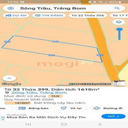 Bán 1610m Mặt Tiền đường Sông Trầu 22, huyện Trảng Bom