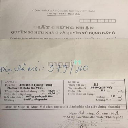 Bán nhà rộng hẻm xe tải (5,3x22) 379/40 Quang Trung. P10. Gò Vấp UBND