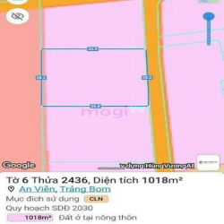 Bán 1017m2 full hồng, Mặt Tiền đường nhựa, xã An Viễn, huyện Trảng Bom