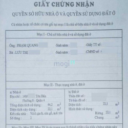 Nhà cũ 22m2. Hẻm lớn 2.5m. Không Qui Hoạch.Tiện xây phòng trọ cho thuê