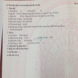 Bán nhà rẻ hẻm xe hơi (4x13) Bán nhà 114/62/15 Dương Quảng Hàm P5 Gò V