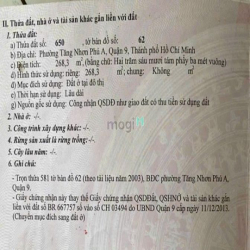Bán Đất đường 182 Lã Xuân Oai, Tăng Nhơn Phú A, Q9 - DT : 268,3m2