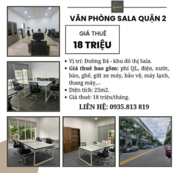 Cho thuê văn phòng bảo phí dịch vụ 25m2 18 triệu/tháng -KĐT Sala Quận2