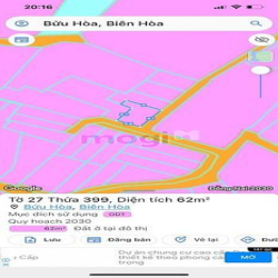 -Duy Nhất 1lô đất 2Mặt Tiền đường 5m  P.Bửu Hoà, Tp Biên Hoà.1tỷ630Tr.