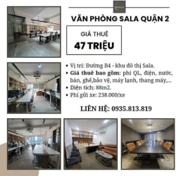 Cho thuê sàn văn phòng 90m2 47 triệu có ban công tại KĐT Sala Quận 2